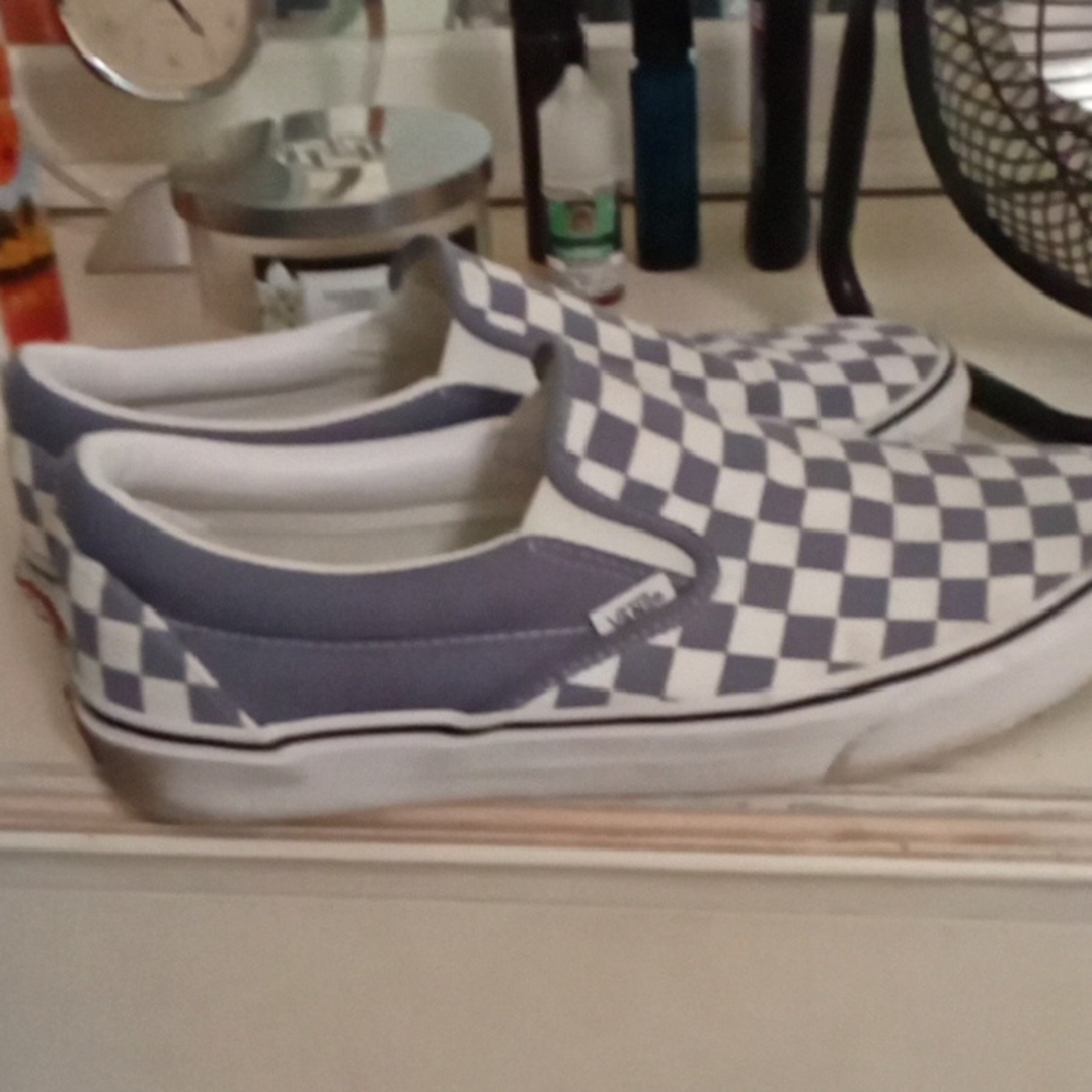 Vans Kids Checkered Slip-On Shoes - Blue and White